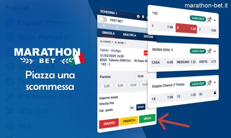 Guida visiva per piazzare scommesse su Marathonbet